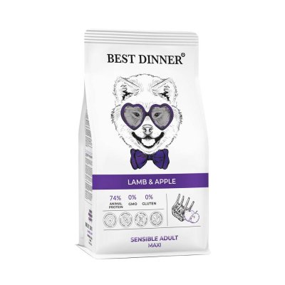 Корм для собак Best Dinner для крупн.пор. склонн.к аллергии и пробл.с пищ.,ягненок с яблоком сух.3кг