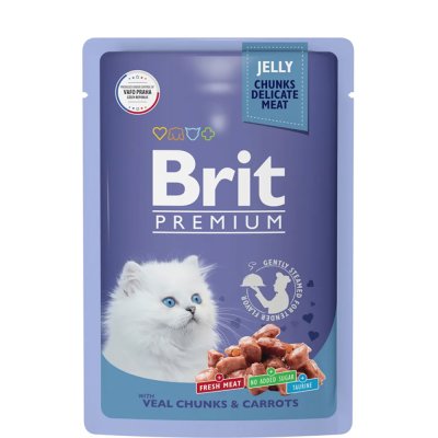 Brit Premium Влажный корм (пауч) для котят, с телятиной и морковью в желе, 85 гр.