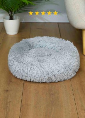 Лежаки PETSHOP Лежанка для кошек и собак пушистая "Облачко", 40 см, светло-серая (серый)