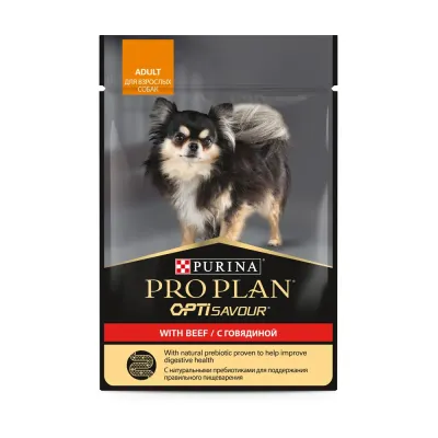 ProPlan Влажный корм (пауч) для взрослых собак мелких и карликовых пород, с говядиной в соусе, 85 гр.