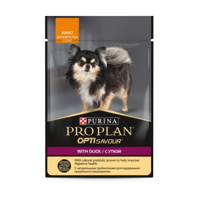 ProPlan Влажный корм (пауч) для взрослых собак мелких и карликовых пород, с уткой в соусе, 85 гр.