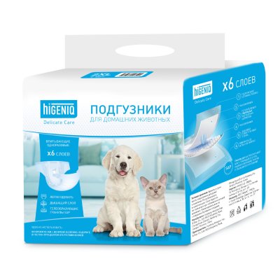 Higeniq Подгузники впитывающие XXL (6 шт.) для кошек и собак