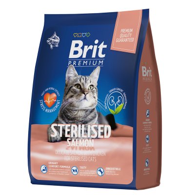 Brit Premium Cat Sterilised Сухой корм для стерилизованных кошек, с лососем и курицей, 2 кг