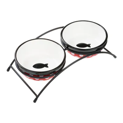 Petmax Миска двойная на подставке для кошек, 2х300 мл, диаметр 12,5 см