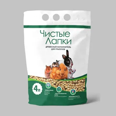 Чистые Лапки Наполнитель древесный гранулированный из хвойных пород для грызунов, 4 л (1,5 кг)