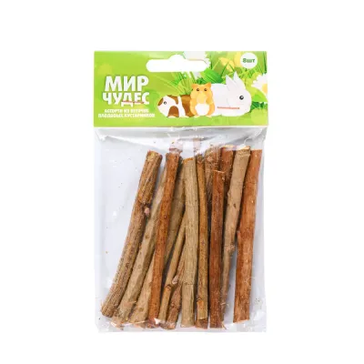 Мир чудес Лакомство Веточки ассорти плодовые кустарники, (8 шт.), для грызунов