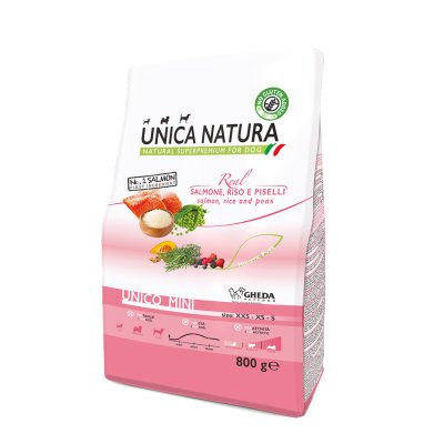 UNICA Natura Mini Сухой корм для собак мелких пород, с лососем, рисом и горохом, 800 гр.